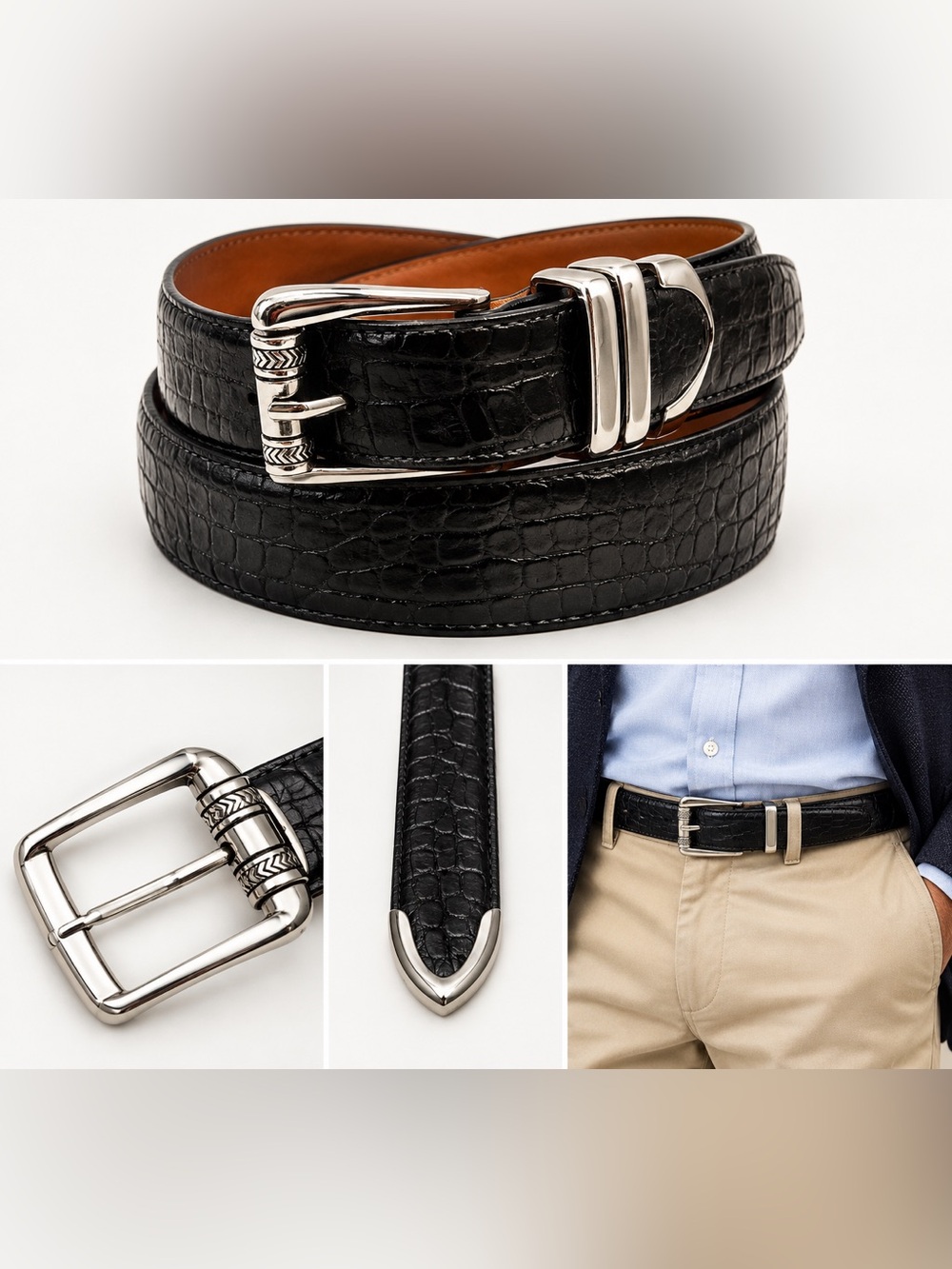 Martin Dingman Alligator Grain Saddle Leather Belt Men’s Size 40 Luxury Preppy